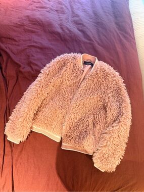 Zara Basic Dusty Pink Faux-Shearling Bomber
